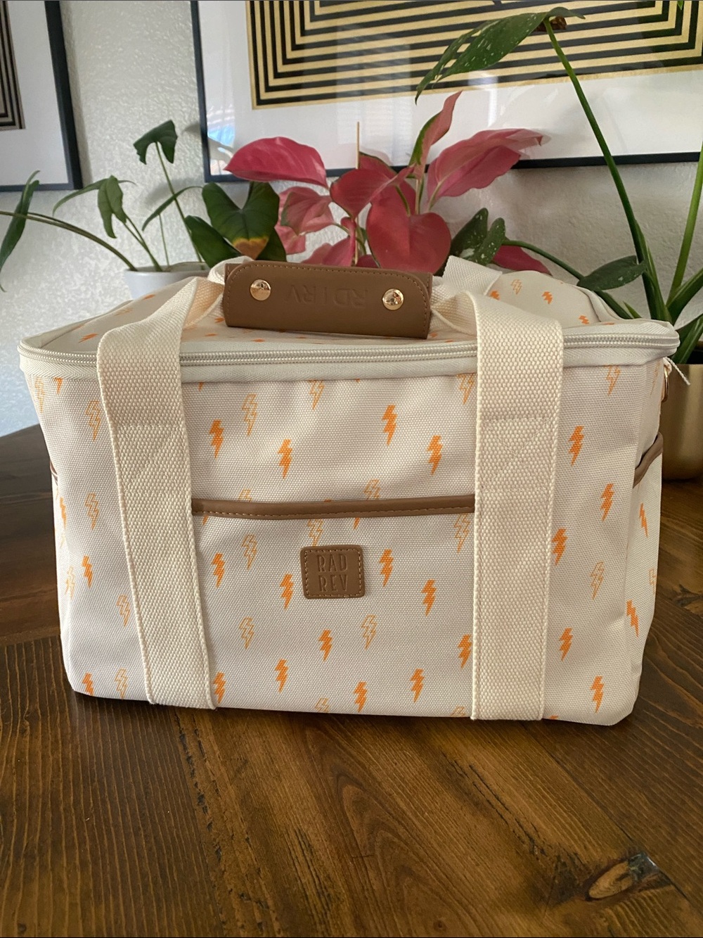 Rad Rev Canvas Lightning Print Cooler Bag - Cream & Orange